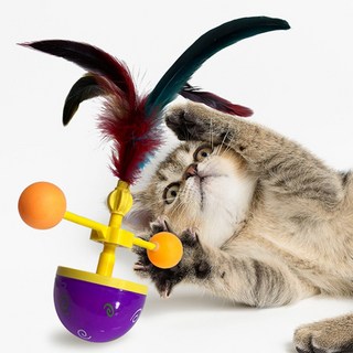 Zaxnouvi 고양이 장난감 오뚜기 깃털 360도 반자동 움직이는 사냥놀이 장난감, 1개, 퍼플