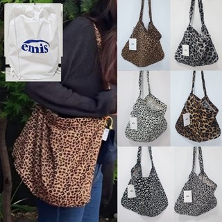 국내매장정품 EMIS 이미스 호피 레오파드 코듀로이 에코백 + 미니파우치증정