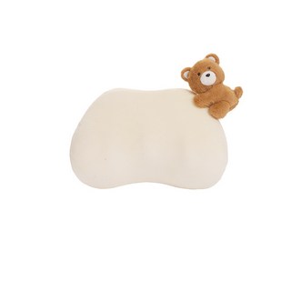 卡通汽車頭枕護頸枕 毛絨車載舒適靠枕腰枕 四季通用車用腰靠, 毛絨簡約記憶棉頭枕米色貼小熊, 1個