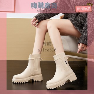 中筒雨鞋 雨靴 時尚雨鞋 防水雨鞋 韓版時尚女款雨鞋新款鬆緊口防水雨靴厚底增高馬丁靴女成人防水鞋
