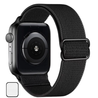 NUBASE 애플워치 호환 고탄력 링크 솔로루프 스포츠루프 버클 스트랩, 블랙