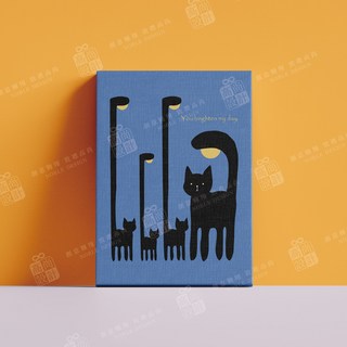 貓咪山貓海藝術畫作，簡約風格居家裝飾，療癒系壁掛畫，客廳臥室裝飾, 貓照亮我的一天-藍