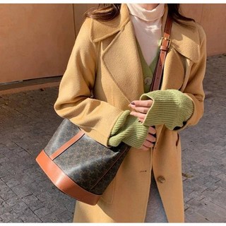 水桶包 側背包 真皮包包 斜背包 韓國皮革包包 精品小眾品牌包包, 棕色大號