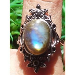 七彩極光 拉長石 合金雕花手環 可以微調整手圍