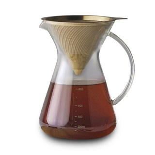 地中海不銹鋼濾杯壺組 900ml 手沖咖啡器具, 1個, 濾杯+玻璃壺