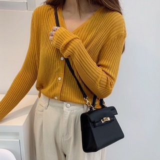 MDMS 手提包 二代 凱莉包 斜挎包 荔枝紋質感小包 金釦側背包, 黑色