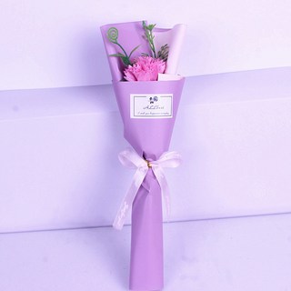 仿真康乃馨單支香皂花束，適用於婦女節、情人節、教師節禮品, 康乃馨粉+亞紫紙包,花束長度28-29釐米左右, 1個