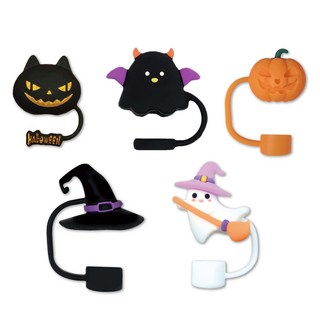 萬聖節造型吸管套 可愛卡通吸管塞 可重複使用矽膠吸管裝飾, 5個, 1套