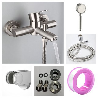 304不銹鋼水龍頭 加寬手把 浴缸水龍頭 沐浴水龍頭 淋浴龍頭 浴室 洗澡 超大流量, 1個, B3023不銹鋼沐浴龍頭套組(圓管)高配