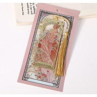 Super歐爸 古典貓咪金屬書籤 貓咪書籤 貓書籤 古風書籤 國風書籤 古典書籤 胖貓書籤 高顏值 送老師, 1個, 鮮花穆夏-B