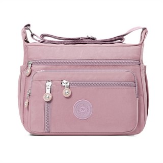 輕量尼龍多層斜背包 側背包 通勤媽媽包, 藕色 #510-3-A3
