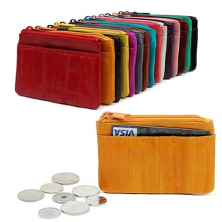 W09 지퍼 동전 코인 카드 명함 지갑 장어 가죽 지갑 남자 여자 엄마 남녀공용 빈티지 가벼운 미니 슬림 지갑 선물용