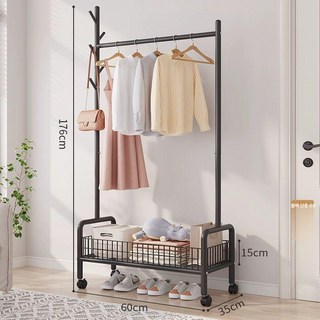 이동식 옷 랙 바닥 스탠드 보관 모자 상자 침실 가구, 단층 블랙 60