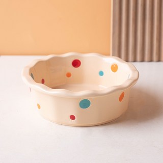 寵物點點碗 陶瓷碗 陶瓷木架 點心碗 護頸碗 貓碗 狗碗 微波碗, 米白碗, 1個