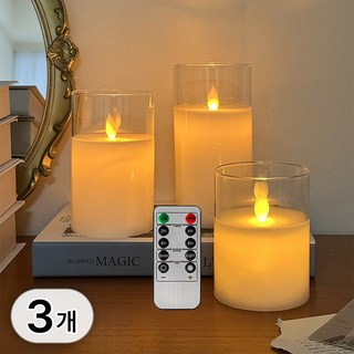 투데이리빙 3종 세트 LED 촛불 양초 리모컨 포함 프로포즈 생일 기념일 연말 파티 꺼지지않는 감성 조명 흔들리는 전자초, R98207N(B타입, 화이트, 3개