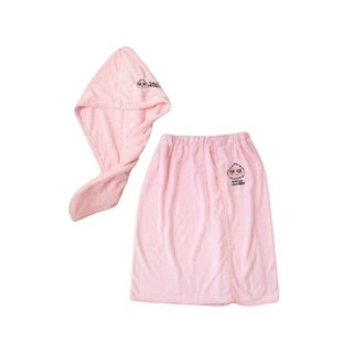 柔軟親膚浴裙髮帶套裝，吸水速乾，居家旅行必備，多色可選, 粉, 1個