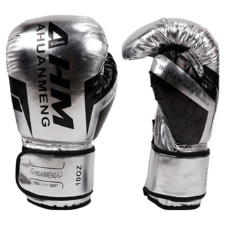 AHUANMENG 拳擊手套【高品質加厚內膽】10oz 12oz 14oz 拳套 打擊手套 格鬥 拳擊 泰拳 MMA, 銀色, 1個