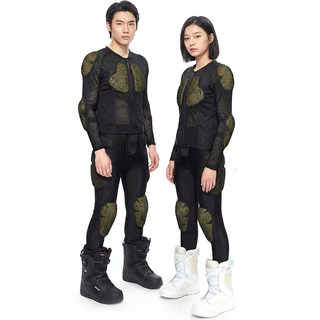 아머프로 스노우보드 스키 전신 보호복 상체 팔꿈치 무릎 엉덩이 보호대 상하의 세트, 1개, 블랙