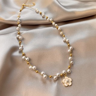 鴻利首飾廠 法式山茶花珍珠項鏈 女輕奢小衆高級感鎖骨鏈 新款時尚頸鏈