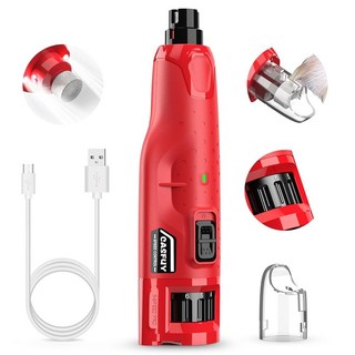 Casfuy 조용한 강아지 네일 그라인더 - (45db) 6단 스피드 반려동물 그라인더 LED 조명 2개 대형 중형 소형 강아지/고양이용 전문가용 3포트 충전식 전기 개 트리, 레드