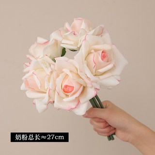 新款仿真保濕把束卷邊角玫 ins歐式家居酒店裝飾插花擺件保濕玫瑰仿真花永生花人造花乾燥花永不凋零拍照道具假花裝飾居家裝飾, 奶粉