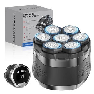 대머리 남성용 헤드 면도기 방수 습식 건식 대머리 전기 면도기 무선 LED 디스플레이 충전식 7D 회전식 면도기 Type-C 충전, 대머리 남성용 헤드 면도기, 방수 습식 건식 대머리 전