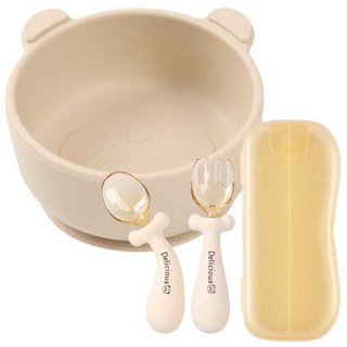 베어블리 자기주도 이유식 2종 세트 (흡착볼+스푼포크), 베이지, 흡착볼+자기주도스푼포크, 1개