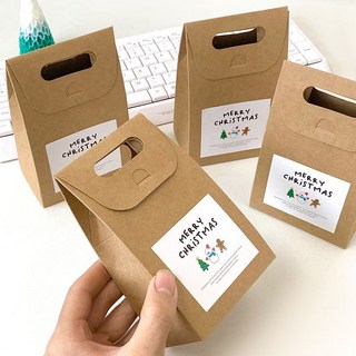 臺灣出貨 ins聖誕棕色手提牛皮紙袋 禮品打包袋 手賬貼紙包裝袋 聖誕禮物袋 交換禮物, 1個, 只有棕色牛皮紙袋,10個裝