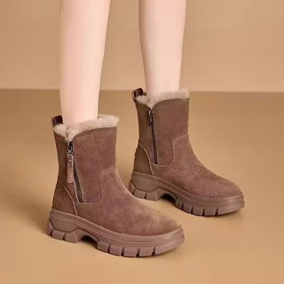 ORZQU 여성 겨울 스노 부츠 미끄럼 방지 보온 통굽 캐주얼 기모 앵클 부츠 방한화