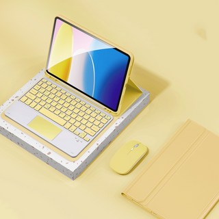 시하마 아이패드 케이스 한글 터치패드 블루투스 키보드+마우스 세트 애플펜슬 수납, 옐로우, 아이패드 10세대