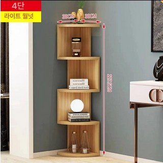 코너 수납장 거실 캐비닛 장식장 다용도 코너수납장 도어 책장 선반 코너장 미니 구석장, 조립, 연한 호두색 4단