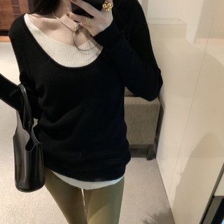 V領長袖針織上衣 - 韓版慵懶風女裝上衣