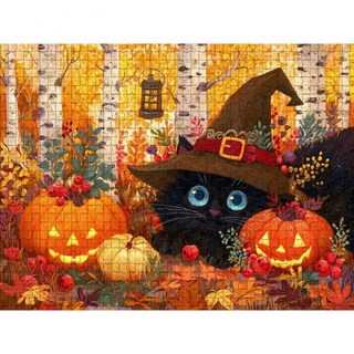 성인용 1000피스 직소 퍼즐 매력적인 검은 고양이 마녀 모자 가을 호박이 포함된 도전적이고 기발한 게임 애호가 벽 장식 선물 가족 나이트 재미, 500개, 그림5