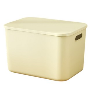 日系簡約帶蓋收納盒 純色收納籃 玩具衣物整理箱, 奶黃色, 1個