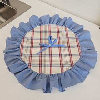 블링블링우리집 원형 프릴 밥솥덮개 주방가전덮개 먼지덮개 에어프라이어 커버, 레드체크