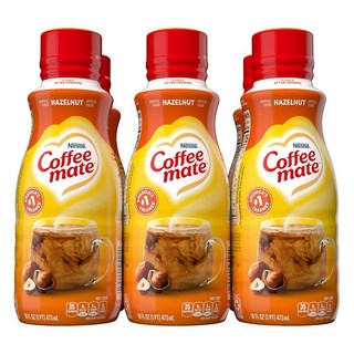 Nestle Coffee Mate 헤이즐넛 크리머 리퀴드 따뜻 풍부한 맛의 커피를 3중 휘젓는 액체 커피 락토스 글루텐 프리 유제품 비유제품 473.2ml16온스 6팩 1618, Nestle Coffee Mate 헤이즐넛 커피 크리머, 6개, 473ml