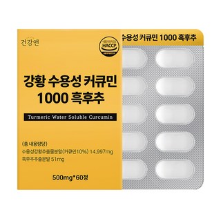 강황 수용성 커큐민 1000 흑후추 식약청인증 HACCP 건강앤, 60정, 1개