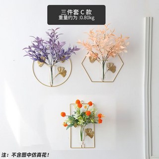全店折扣 北歐創意鐵藝壁掛免打孔電視背景牆壁裝飾ins風客廳綠植水培花瓶, 【省錢組合】三件套F款