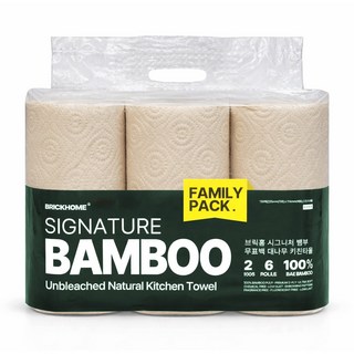 [국내제조] 브릭홈 친환경 무표백 키친타올, 6개, 150매