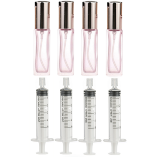 리빙패션 휴대용 미니 컬러 유리 향수 공병 10ml + 소분 주사기, 4개, 연핑크