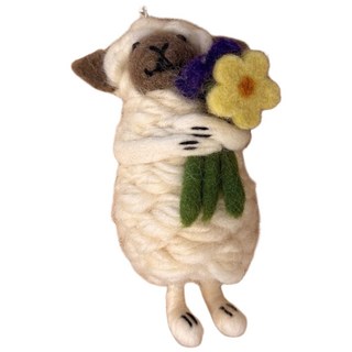 【韓國羊毛氈】韓國代購新品 羊毛氈吊飾 鑰匙圈 娃娃 包包吊飾 掛件 公仔 狗狗 兔子, 抱花黑面羊11cm, 11cm