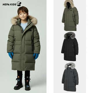 [백화점 출고] 네파키즈 구스 다운 남아 여아 윈터 스톰 롱 자켓 털 퍼 탈부착 패딩 점퍼