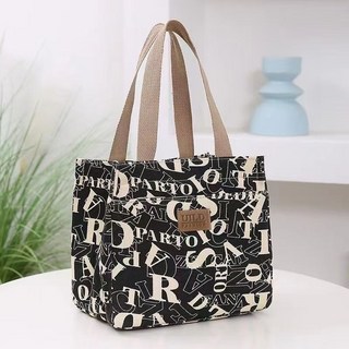 台出 保溫袋 野餐袋 保冰袋 新款帆布時尚手提午餐保溫袋, 黑色字母-常規款, 1個