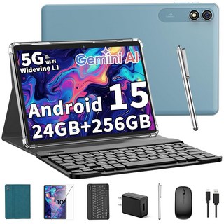 키보드가 있는 릴른두 안드로이드 태블릿 24GB+128GB 1TB 확장 기능이 15 태블릿 10인치 8코어 8000mAh 5G WiFi 와이드바인 L1 GMS 케이스, Black