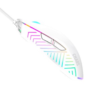 CHAOS 混元 計蒙 有線電競滑鼠 12800DPI 1000Hz RGB 抗指紋塗層, 凝霜白