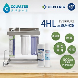 美國everpure 4HL三道不銹鋼腳架型淨水器，新版除鉛抑垢，搭配NSF濾心，清淨淨水店專業推薦, 升級不鏽鋼鵝頸WSS507,升級3分進出水(配件升級3分