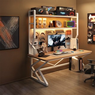 洞洞板電競桌【12327-12330】電腦桌 學生書桌 收納書桌 學習桌 工作桌 電腦桌 學生書桌, 白架原木100CM