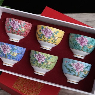 레트로 플라워 다기 찻잔 6p세트(80ml) (작약) 사케잔, 상세 참조, 6개