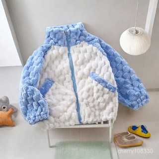 兒童金龜絨毛毛衣外套開衫，秋冬新款保暖上衣，男童女童韓版立領外套