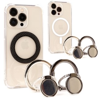 Magsafe 2段式磁吸指環支架+磁環, 銀色